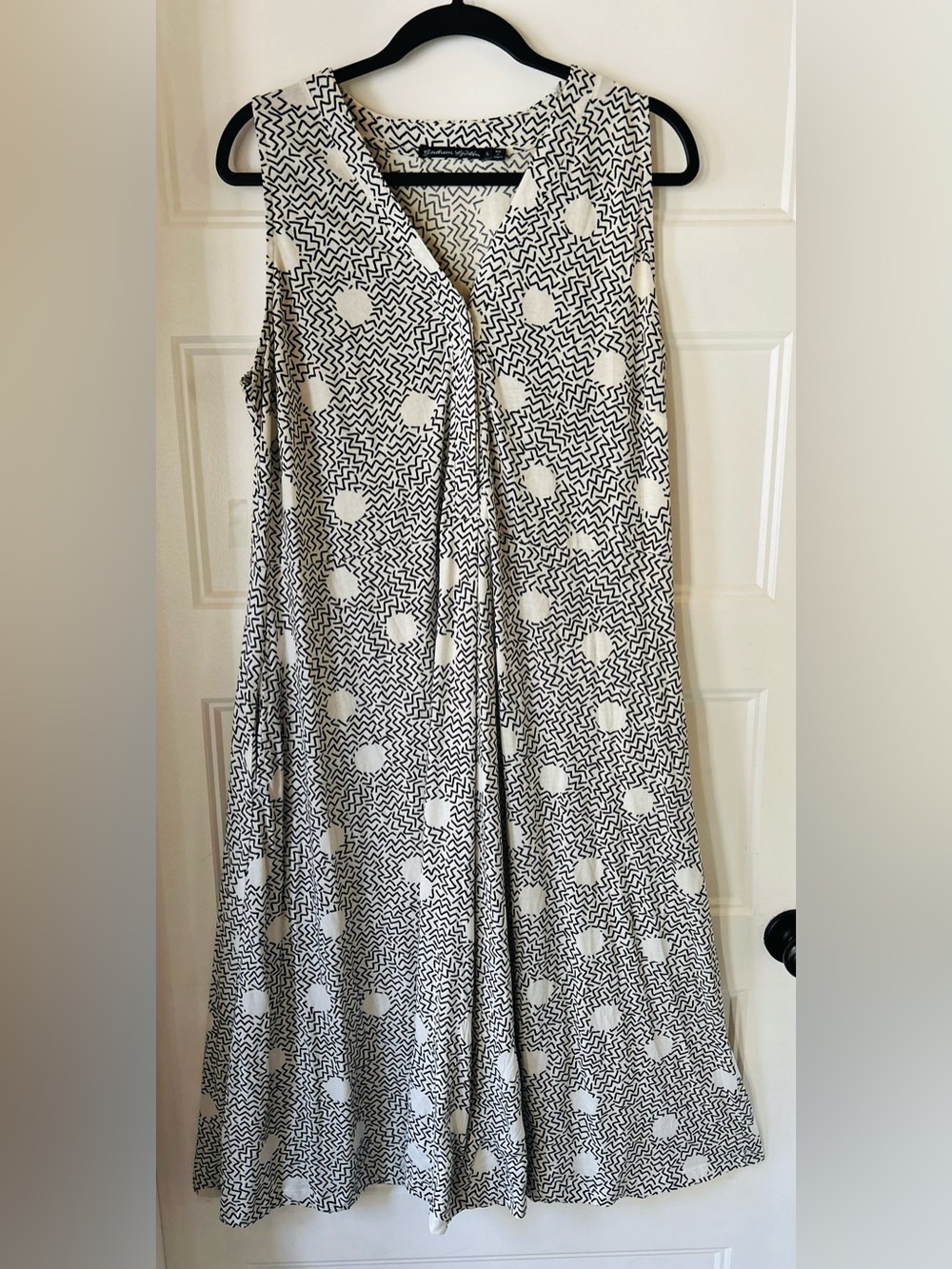Gudrun Sjödén Organic Cotton Black White Geometric Sleeveless Midi Dress L